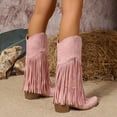 thumbnail image 3 of Rokment Womens Winter Fall Long Fringe Wide Mid Calf Western Cowboy Boots Bohemian Tassel Knee High Western Cowgirl Boots, 3 of 5