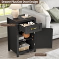 thumbnail image 5 of Farmhouse Night Stand Set of 2, 30” Rustic End Table with Drawer and Storage Cabinet, Wood Sofa Side Bedside Table with Adjustable Shelf for Living Room, Bedroom, Black, 5 of 14