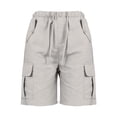 thumbnail image 4 of Outfmvch Cotton Linen Cargo Shorts Hiking Capris Hiking Short Joggers Baggy Shorts Women Athletic Running Shorts Drawstring & Pockets Womens Golf Shorts Summer Jorts for Women Summer Travel Beige 2XL, 4 of 6