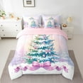 thumbnail image 2 of Manfei Cartoon Xmas Tree Twin Bedding Sets 7 Pieces, Merry Christmas Bedding Comforter Set, Pink Purple Bow Knot Sheet Sets for Girls, Breathable Home Decor, 2 of 7