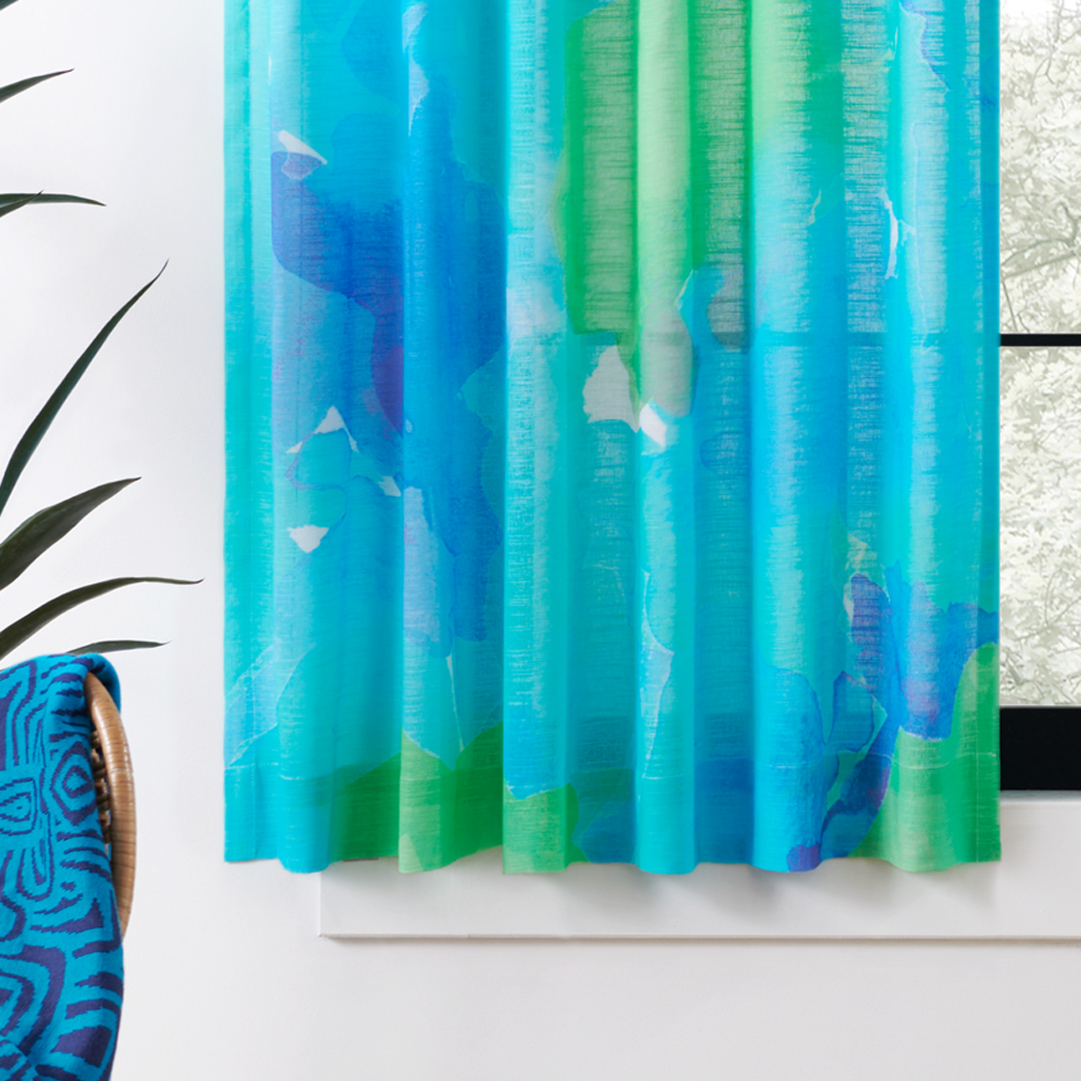 Rochelle Porter Caribbean Sea Single Panel Curtain Poletop Rod Pocket, Cotton, Blue, Light Filtering, Adult, 50" W x 63" L