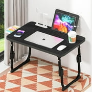 Laptop Desk for Bed Height Adjustable, Lap Bed Table with USB/Storage Drawer/Cup Holder/Tablet Stand/Book Shelf, Foldable Breakfast Tray Portable for Reading Writing, Bed, Sofa & Floor, Black