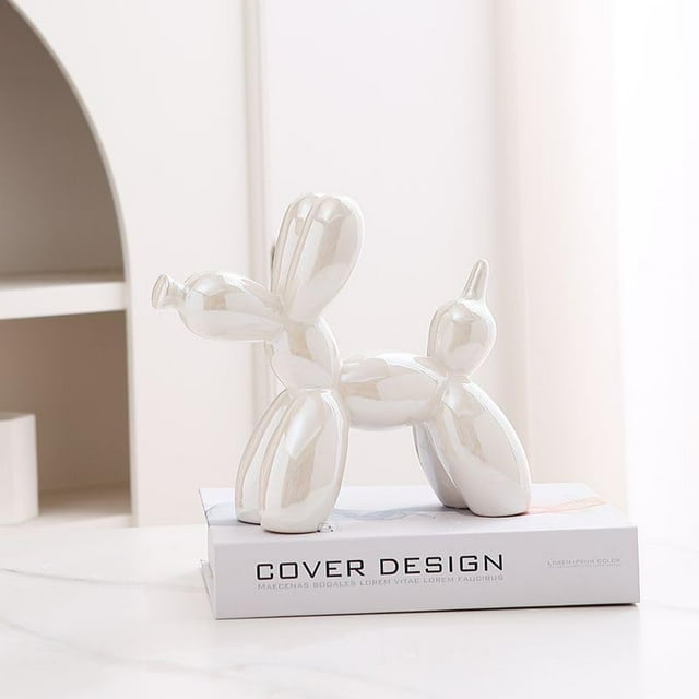 Addzoe 4Inch Modern Decorative Balloon Dog Figurine, Metallic Ceramic Sculpture, Contemporary Home Decor (White1)