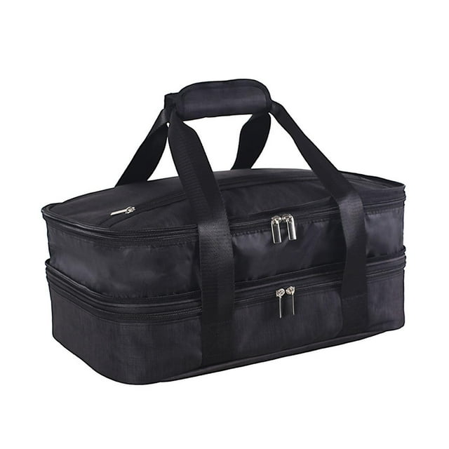Bolsa de pizza con aislamiento, fácil de limpiar, con asas reforzadas, portátil. Negro