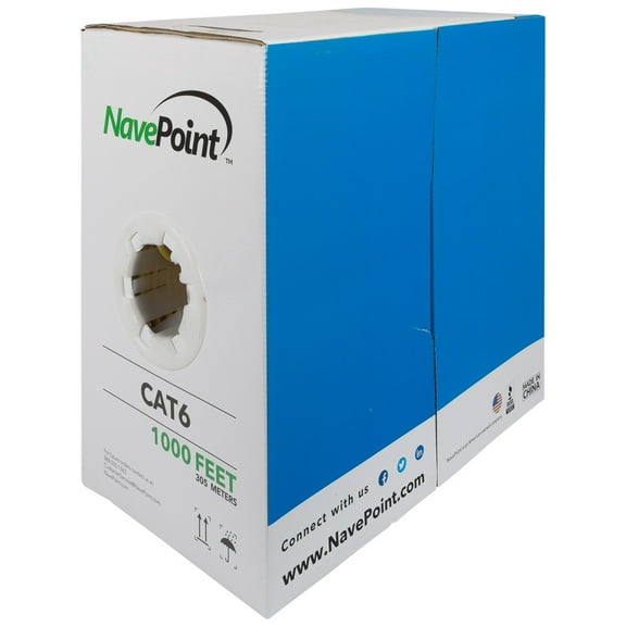NavePoint Cat6 (CCA), 1000ft, Yellow, Solid Bulk Ethernet Cable, 550MHz, 23AWG 4 Pair, Unshielded Twisted Pair (UTP)