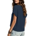thumbnail image 6 of Women's Casual Linen V-Neck Short Sleeve Solid Color Blouse Top, 6 of 7