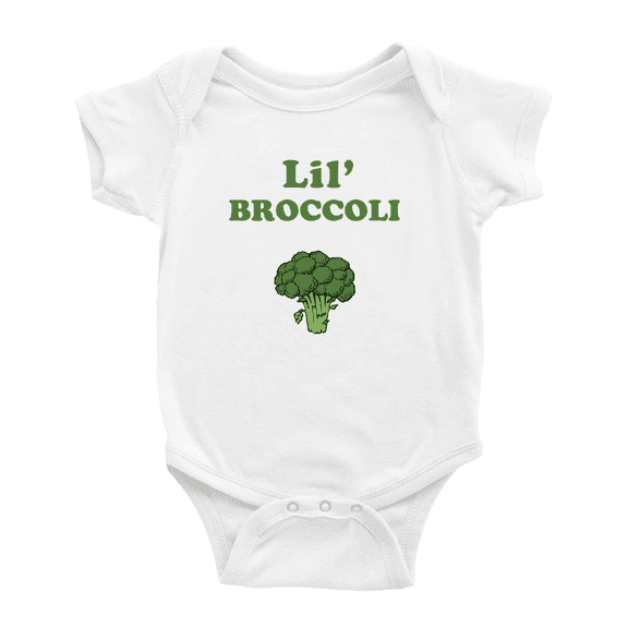 Cute Baby Rompers Lil' Broccoli Vegetable Funny Boy & Gril Baby Jumpsuit (White, 3-6 Months)