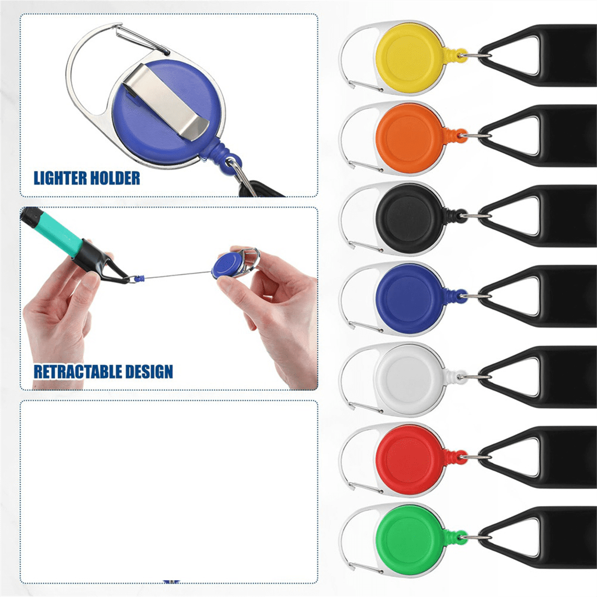 28 Pcs Retractable Lighter Holder Keychain Assorted Color, Keychains with Single Clip