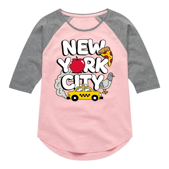 Instant Message - New York City Collage  - Toddler & Youth Girls Raglan Graphic T-Shirt