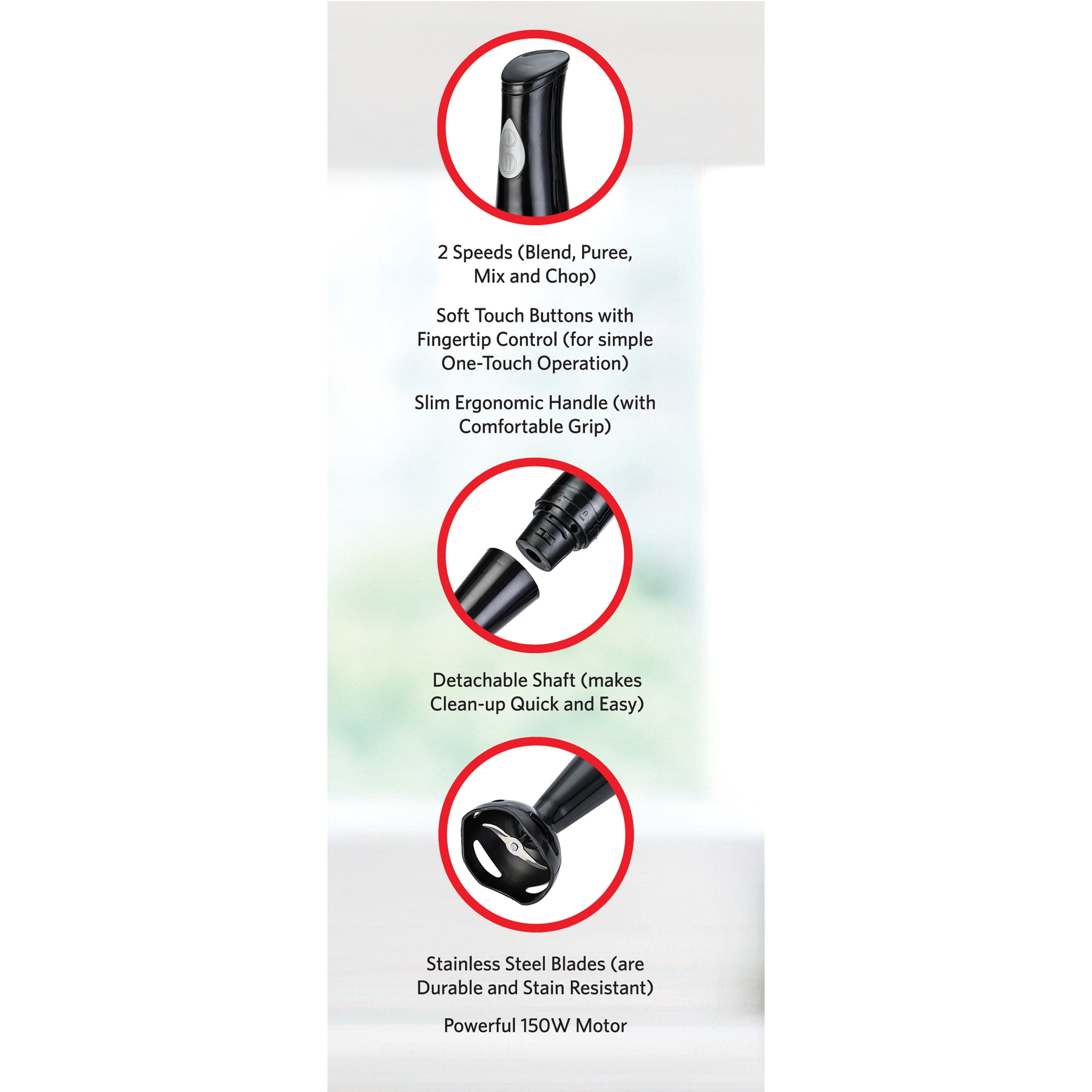 EUROSTAR EH400B 2-Speed Immersion Hand Blender with Detachable Shaft, Black