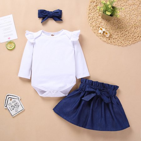 

Augper Baby Girl Clothes Long Sleeve Fall Winter Clearance Newborn Infant Baby Girls Solid Ruched Romper Bodysuit+Bowknot Skirt Set Outfits