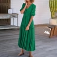 thumbnail image 5 of cfhntfmh Boho Dresses for Women Half Sleeve V Neck Button Drawstring Summer Maxi Dresses Tiered Flowy Long Dresses, 5 of 7
