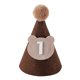 thumbnail image 1 of Brown Coffee Bear Baby Birthday Hat Shower Party Decoration Pom Pom Peaked Cap Adjustable Size for 1st 2nd 3rd Years Old, 1 of 5