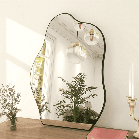 BEAUTYPEAK 24" x 32" Vanity Mirror Wall Wavy Mirror Bathroom Mirror Decor , Black