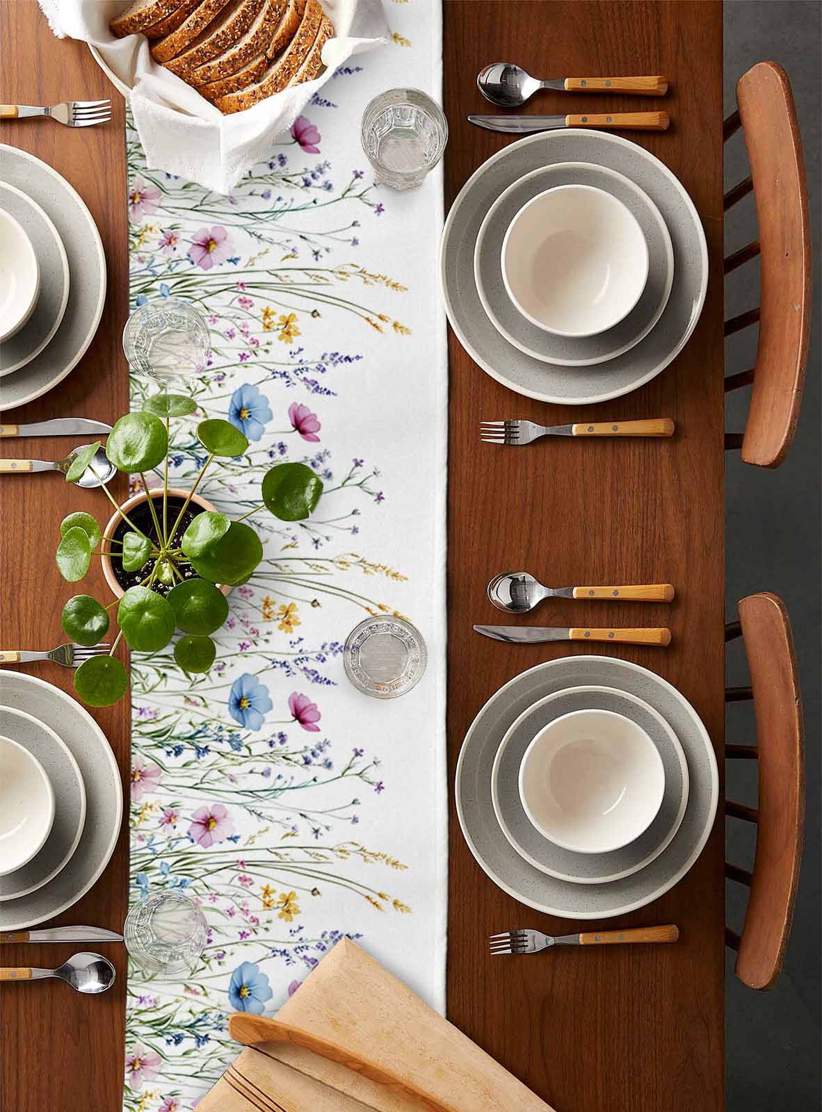 Hokiten Table Runners 108 Inches Long Dress Scarves, Spring Floral Farmhouse Coffee/Dining/Kitchen Table Runner for Living Room, Colorful Botanical Wildflower Summer 13x108 Inch