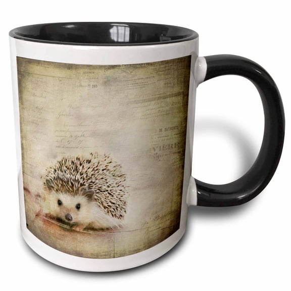 3drose, Hedgehog Mixed Media Art with Typographic Elements, 15oz Two-tone Black Mug