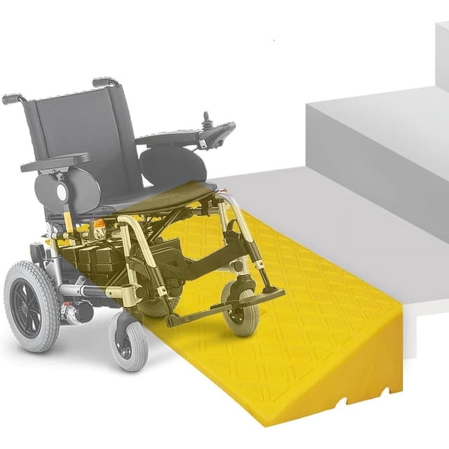 Rubber Threshold Ramp Non-Slip Driveway Curb Ramp, 1" - 7.5" Rise Kerb Ramp, Heavy Duty Wheelchair Ramp, Portable Loading Ramp for Car, Scooter, Bike (Color : Yellow, Size : 50x27x11cm)