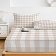 thumbnail image 6 of Cal.King Size Fitted Sheet Set - Farmhouse Plaid 3 Piece Bedding Sets 16" Deep Pocket Fitted Sheet with 2 Pillowcases, Cream Classic Buffalo Check Rustic Brushed Microfiber Hotel Luxury Bed Sheets, 6 of 9