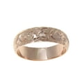 thumbnail image 3 of 14K pink rose gold hand engraved Hawaiian plumeria scroll ring diamond cut edge 6mm size 4.5, 3 of 6