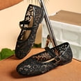 thumbnail image 5 of Women's Lace Mary Jane Flats with Buckle Strap, Breathable Mesh Square Toe Casual Shoes, Footwear for Parties, Summer and Everyday Wear Black 37, 5 of 9