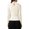 thumbnail image 3 of INSPIRE CHIC Women's Fall Winter 2025 Basic Lace Top Long Sleeve Ruffle Neck Floral Blouse XS Beige, 3 of 6