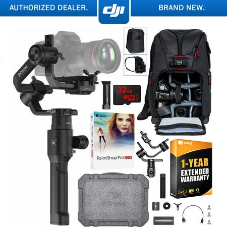DJI Ronin-S 3-Axis Handheld Gimbal Stabilizer Essentials Kit for Mirrorless and DSLR Cameras Creative Bundle with Deco Photo Backpack Case + 1 Year Warranty Extension + 32GB Card + Paintshop