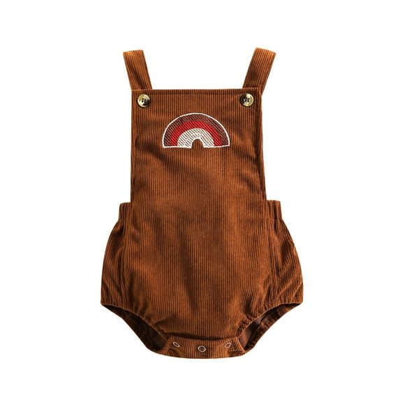 Franhais Baby’s Casual Suspender Romper Fashion Rainbow Embroidery Corduroy Button Triangle Jumpsuits