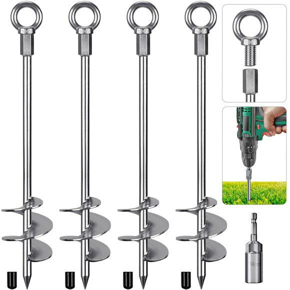 Anclajes de Tierra Insaga 18'' Acero Macizo 12mm Resistente Paquete de 4