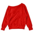 thumbnail image 5 of vzibsiv Going Out Tops for Women Off The Shoulder Fuzzy Long Sleeve Sweatershirt Oversized Cozy Casual Pullover Red Size L, 5 of 7