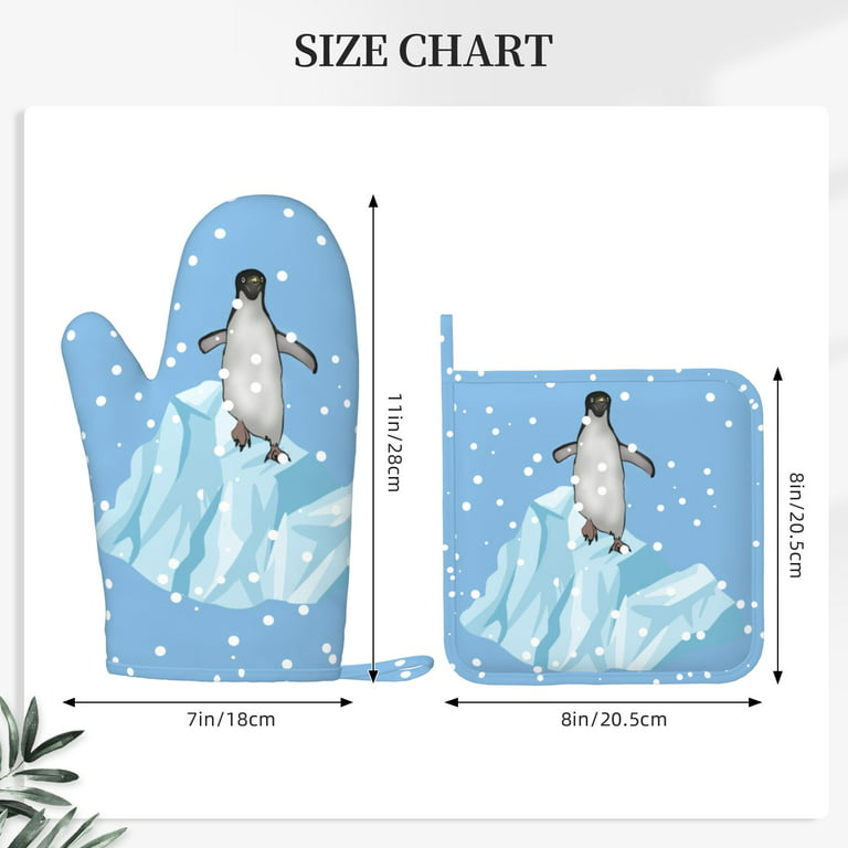 DouZhe Oven Mitts and Pot Holders Sets, Cartoon Cute Penguin Snow Animal  Prints Non-Slip Heat Resistant Kitchen Oven Silicone Glove 