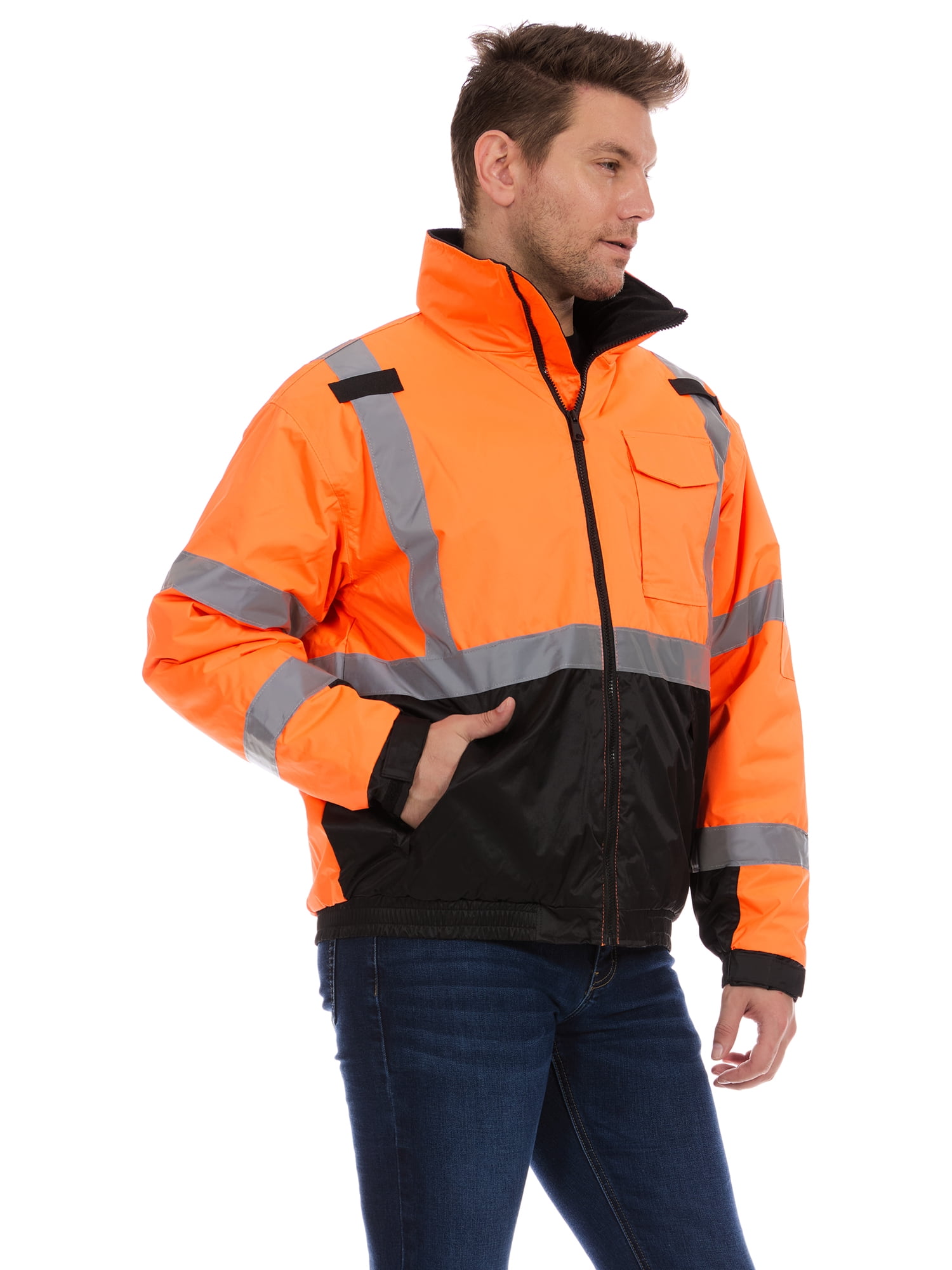 Bass Creek Outfitters Men's Oxford Insulated Safety Work Jacket with Hidden Hood, Sizes M-2XL