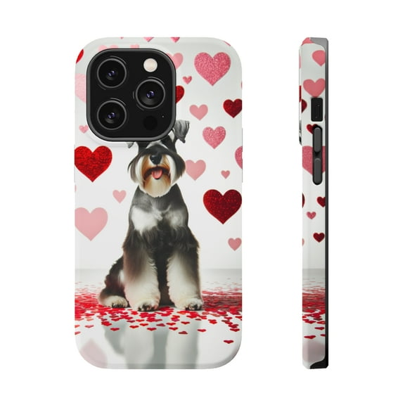 DistinctInk Tough Case for Apple iPhone 13 Pro MAX (6.7" Screen), Compatible with MagSafe Charging - Valentine's Day Standard Schnauzer