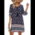 thumbnail image 2 of Vestido Informal de Verano para Mujer, Estilo Bohemio, con Borlas y Cuello Anudado, Larga 3/4, Estampado Floral Corto Tíbet L, 2 of 8