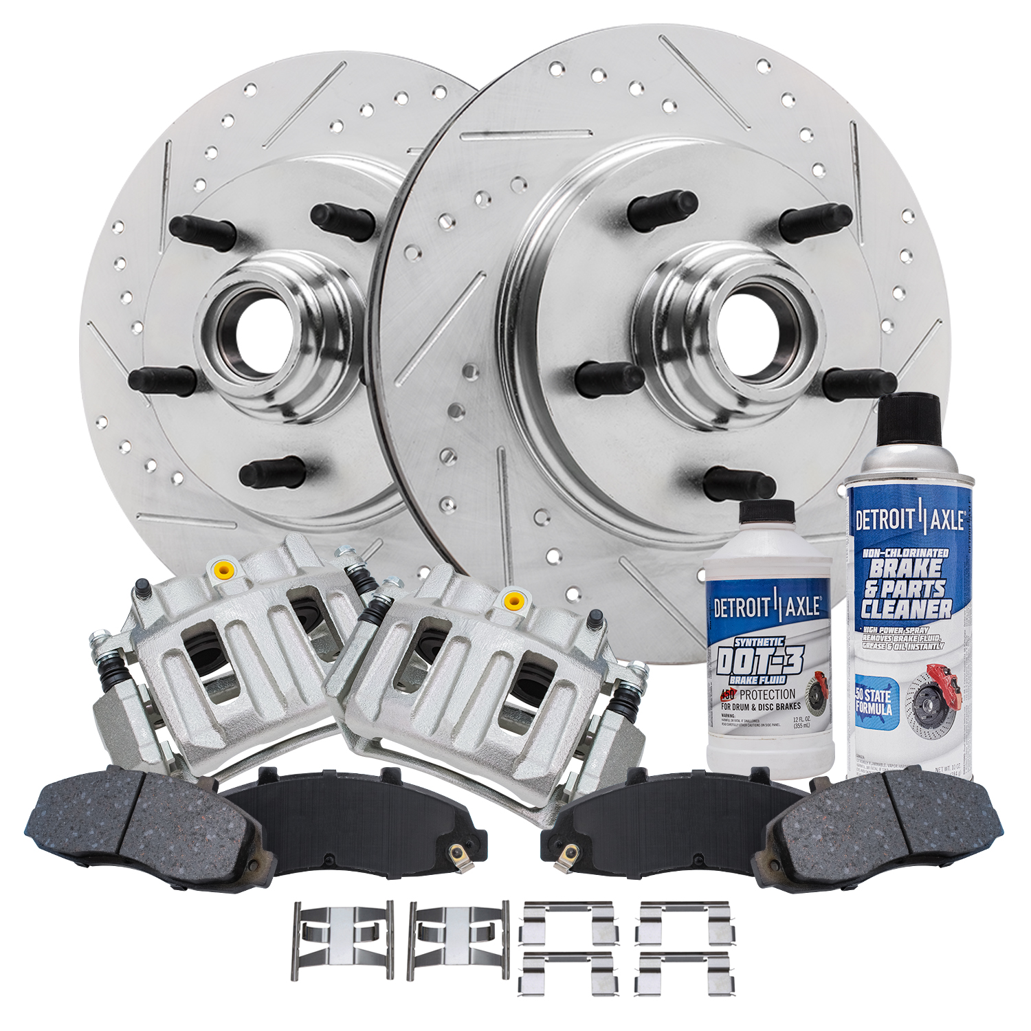 Detroit Axle Front Brake Kit For Chevy Malibu, Saturn Aura & Pontiac G6 – Drilled & Slotted Rotors With Ceramic Pads
