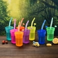 thumbnail image 6 of Plastic Tumbler Cups with Flexible Straws for Cold Beverages and Juices Set of 8 Straws Included for Parties and Everyday Use Drinking Straws #B6 Multicolor_017, 6 of 9