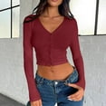 thumbnail image 2 of Long Sleeve Shirts for Women T Shirts Fall Tops Ribbed Button Cardigan Right Shoulder Blouses Business Casual S, 2 of 5