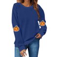 thumbnail image 3 of AGWOLF Women's Halloween Sweatshirts Spooky Graphic Pullovers Stretch Holiday Crewneck Long Sleeve Sweater Tops Halloween Costumes Dark Blue XXL, 3 of 6