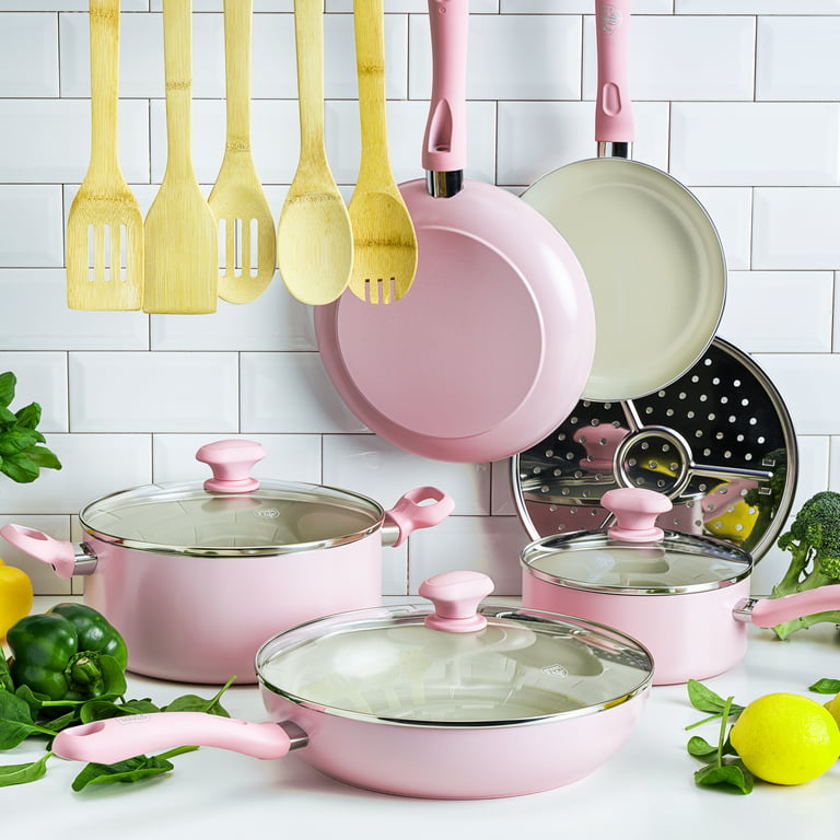 GreenLife Diamond Healthy Ceramic Nonstick, Cookware Pots and Pans Set, 14  piece, Pink 