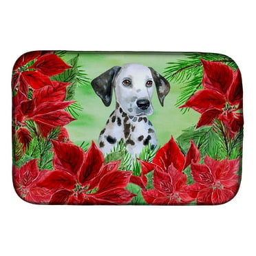 Caroline's Treasures Dalmatian Puppy Poinsettas Dish Drying Mat
