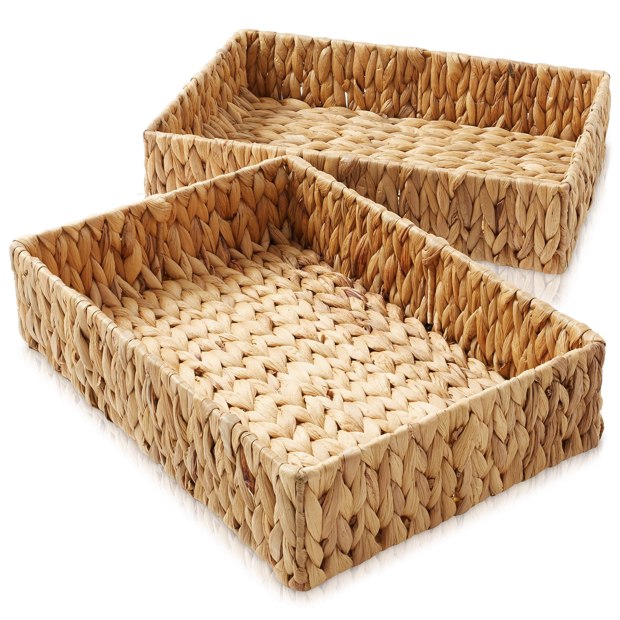 Casafield Bathroom Storage Baskets - Set of 2, Natural - Water Hyacinth, 15.75" W x 11.25" D x 3.25" H, Woven Toilet Paper, Tissue, Shelving Bins