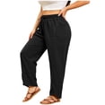 thumbnail image 2 of Vynhevius Womens High Rise Pants Plus Size Wide Leg Smocked Elastic Waistband Casual Relaxed Trousers Solid Color Vacation Bottoms, 2 of 7