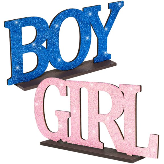 2ooya Boy Girl Letter Sign Wooden Ornaments for Gender Reveal Baby Shower Decoration, 2 Pieces