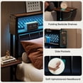 thumbnail image 4 of WXXRRR Queen Bed Frame with Upholstered Headboard and Charging Station, Folding Bedside Shelves Storage, LED Metal Platform Bed Frame, Non-Slip, Noise-Free, Easy Assembly, Walnut, 4 of 12