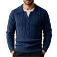 thumbnail image 3 of Sorvello Men's Fake Two Piece V Neck Cable Knit Sweater Long Sleeve Casual Fall Winter Pullover Top Layering Loungewear Blue L, 3 of 6