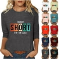 thumbnail image 1 of Chemises pour Femmes Habillées Décontractées, Chemises à Manches 3/4 pour Femmes, Tuniques à Manches Courtes Grande Taille pour Femmes, T-shirt à Manches 3/4 à Col Rond Imprimé Lettres Mode Décontractée pour Femmes, 1 of 5