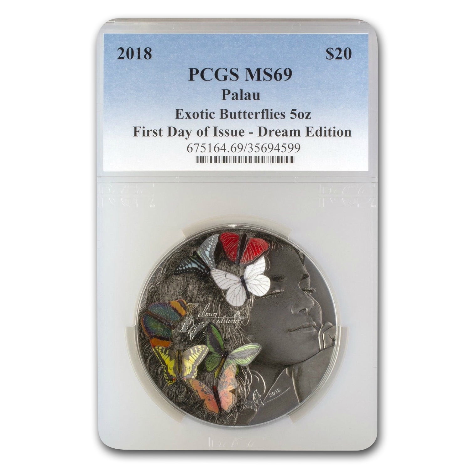 2018 Palau 5 oz Exotic Butterflies Dream Edition MS-69 PCGS