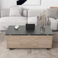 thumbnail image 2 of Modern Lift Top Coffee Table Multi Functional Table with 3 Drawers in Walnut & Black, 2 of 17