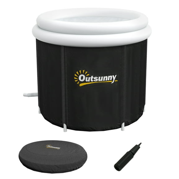 Outsunny Ice Bath Tub,79 Gallon Outdoor Portable Cold Plunge Tub w/Thermo Lid,Cover and Carry Bag for Athletes Recovery and Cold Water Therapy,Black