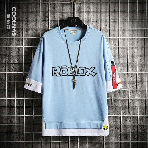 Camiseta de manga corta para hombre, ropa holgada de media manga, juego de dibujos animados de Anime periférico ROBLOX Virtual World, tendencia de empalme