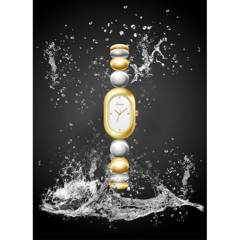 Vintage Gold Dainty Oval Quartz Wristwatch with Rhinestones Vintage Dainty Watch for Women, Gold Bracelet Watch with  main image 3